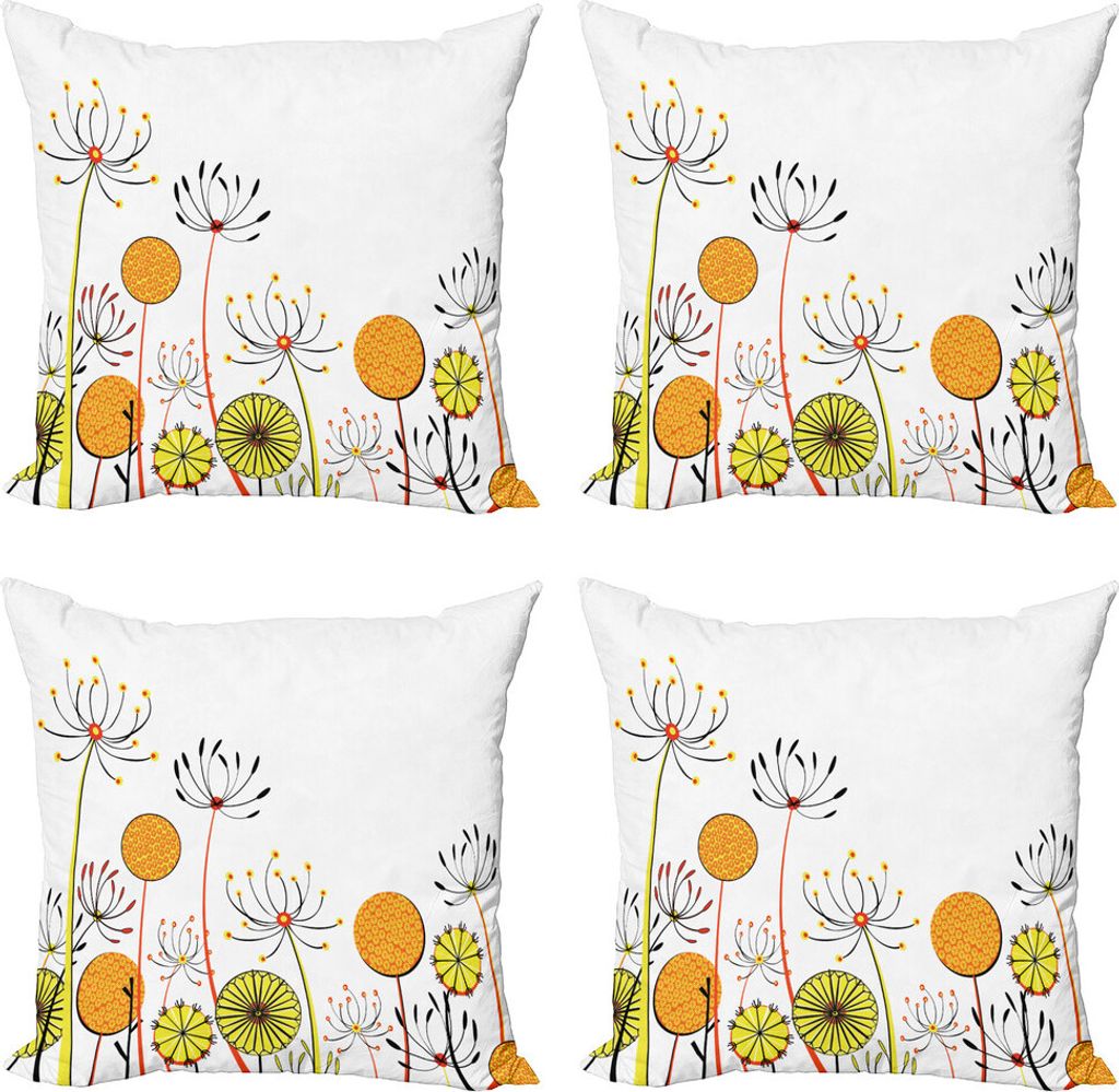 ABAKUHAUS Blumen Kissenbezug Set (4 Stück), Umbelifers Petals, Moderner Doppelseitiger Digitaldruck, 50 cm x 50 cm, Marigold Yellow