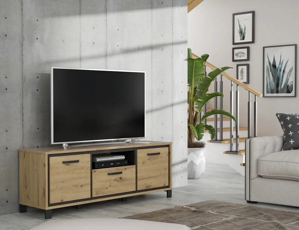 Meuble TV Trondheim : Stop au Désordre avec ce Support Noir et Bois
