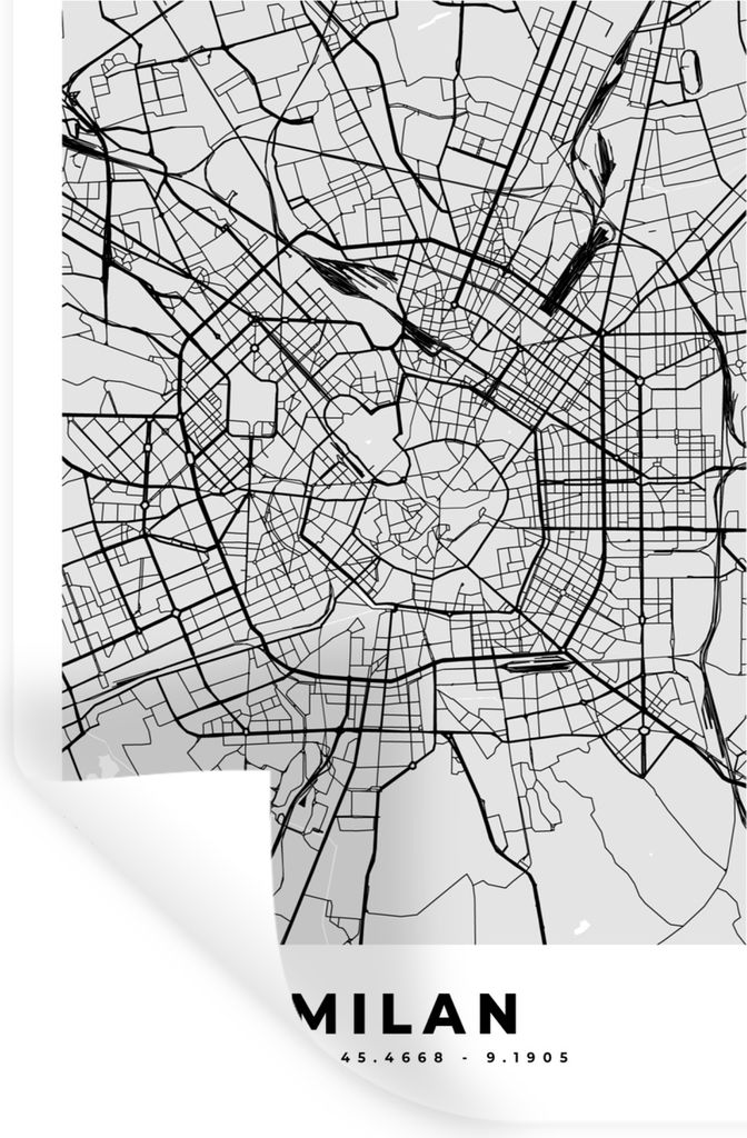 MuchoWow Wandtattoo Wandsticker Wandaufkleber Mailand - Stadtplan - Schwarz und weiß - Karte 20x30 cm Selbstklebend und Repositionierbar - Stick...