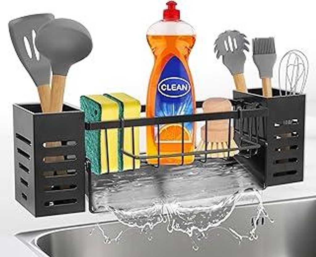 KüChen SpüLbecken Organizer Schwarz Aufbewahrung - Edelstahl Waschbecken Ablage KüChe Schmal SpüLe Ohne Bohren Spuelbecken Wand Schwammhalter m...