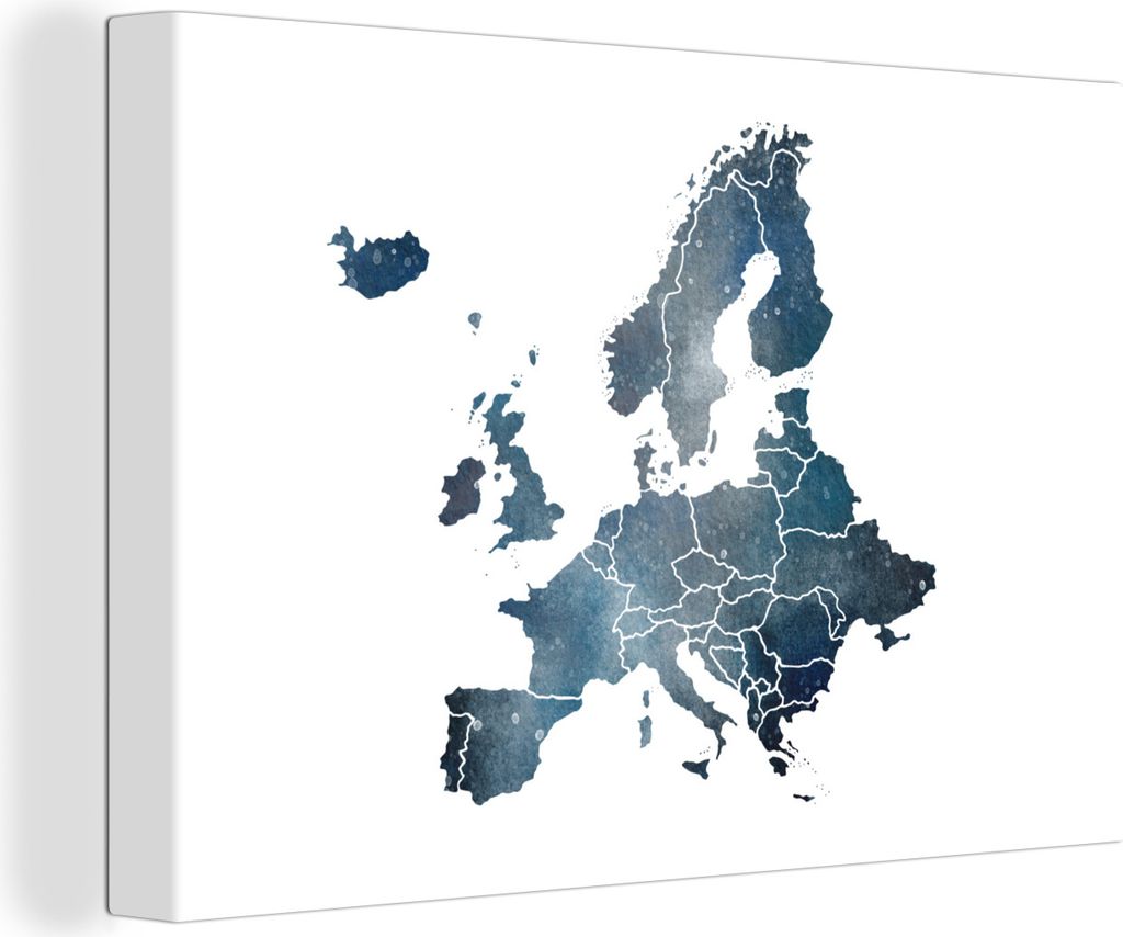 OneMillionCanvasses - Leinwandbilder - 150x100 cm, Karte von Europa - Blau - Aquarell, Wandbilder Kunstdruck Wanddekoration