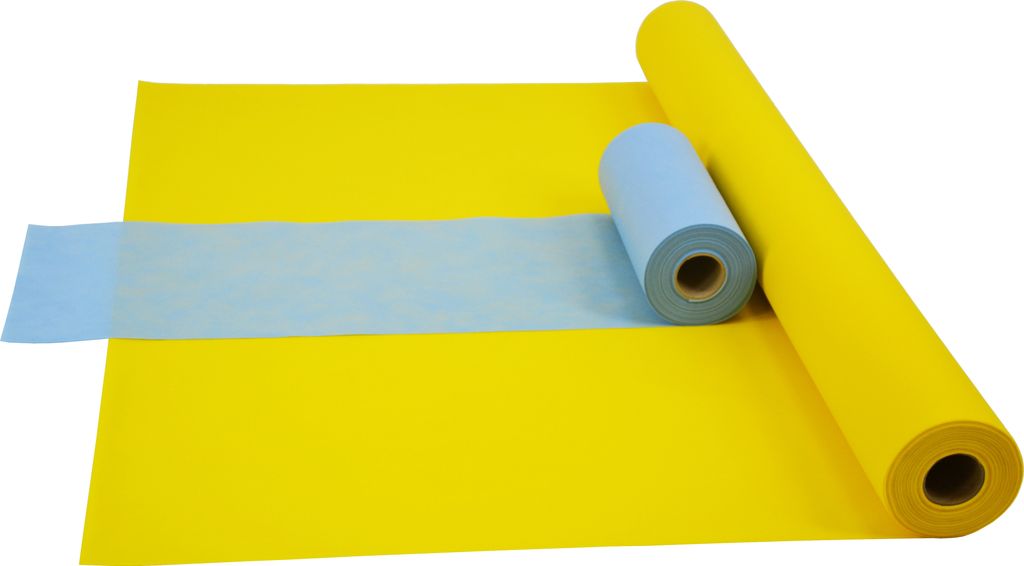 Sensalux Kombi-Set 1 Tischdeckenrolle 1m x 25m gelb + Tischläufer 30cm hellblau
