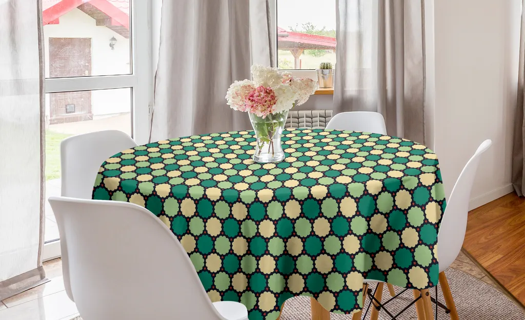 Tovaglia rotonda con frange e nappa, in cotone e lino, lavabile, per tavolo da cucina, feste, cene, matrimoni e altro (blu verde, diametro 25,7 cm