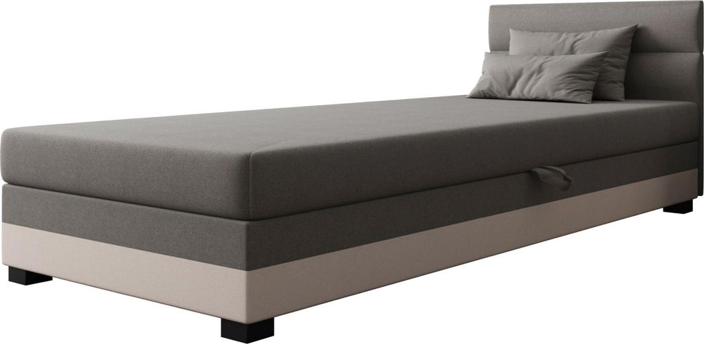 AURA SOFA Boxspringbett MARCO 100x195 Komplett-Set mit Bonell Matratze, Polsterbett mit Bettkästen - Hellbeige/Grau, SAWANA 01/21
