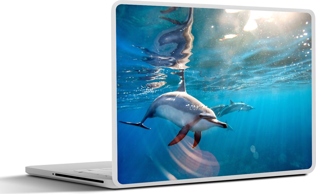 MuchoWow Laptop Aufkleber Sticker Cover Delphin - Sonne - Wasser 30x21 cm - Sticker für Laptop - Selbstklebend