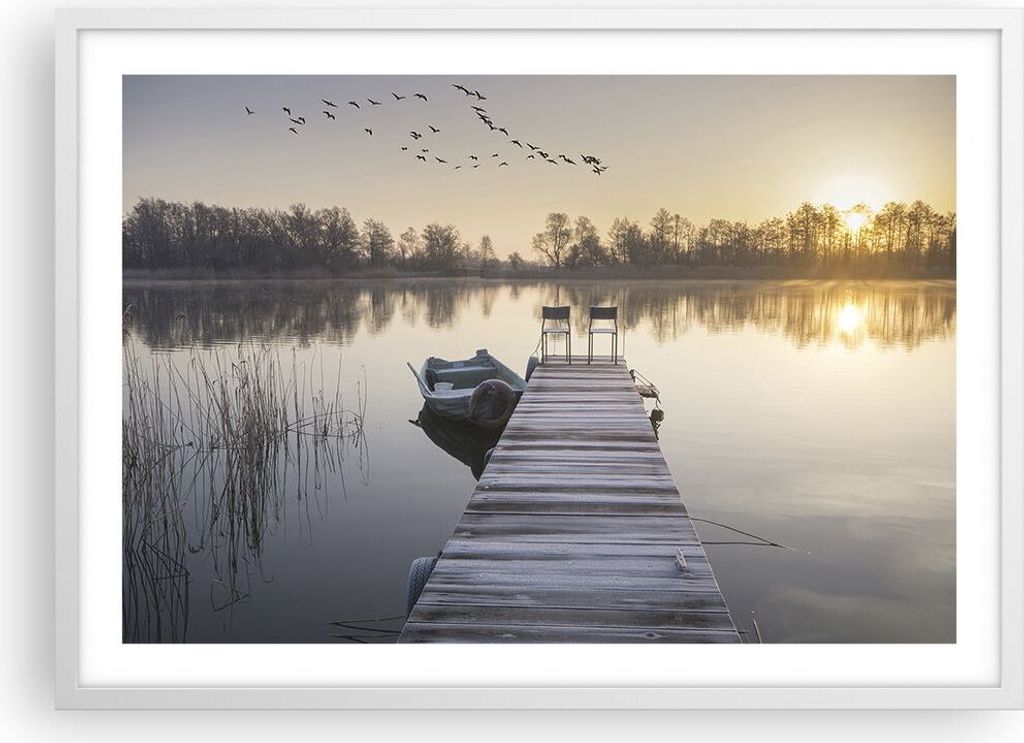 Gerahmtes Poster - Weißer Rahmen - Brücke Westen die Sonne - 70x50 cm - Wand Bild - Wanddeko - Wandbilder - Kunstposter - Wandposter - Bilderrahm...