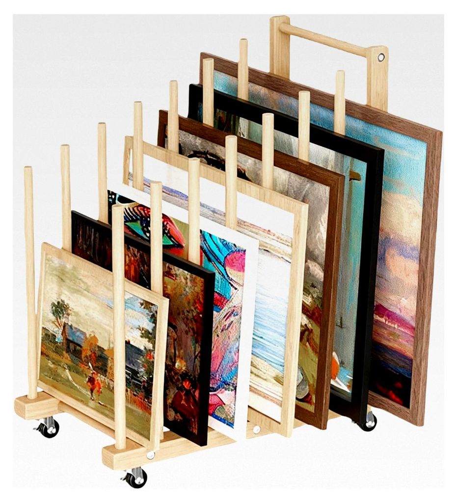 Kunst-Leinwand-Aufbewahrungsregal mit Griff und Lenkrollen, mobiler Organizer aus Holz für Zeichenbrett, Tafel und Papierblock für Studios und Ga...