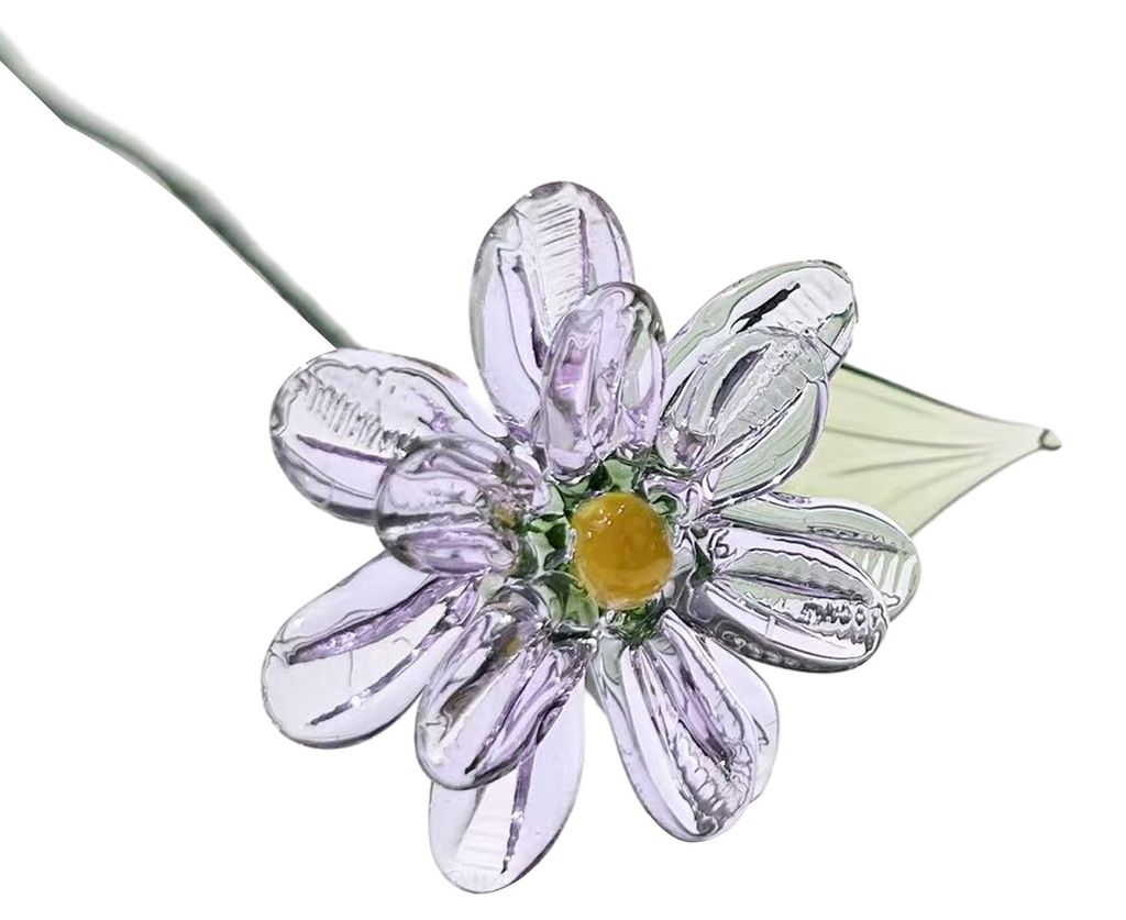 Handgeblasene Glasblume mit Drahtstiel, handgefertigte, farbig glasierte Blumenfigur, Dekoration für Wohnzimmer, Büro oder Tisch, Blumenvase, Orn...