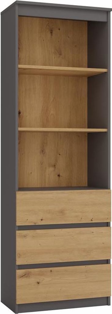 RS-60 Wandschrank mit 3 Regalen und 3 Schubladen – Modern & Funktional | Farbe: Anthrazit / Artisan Oak
