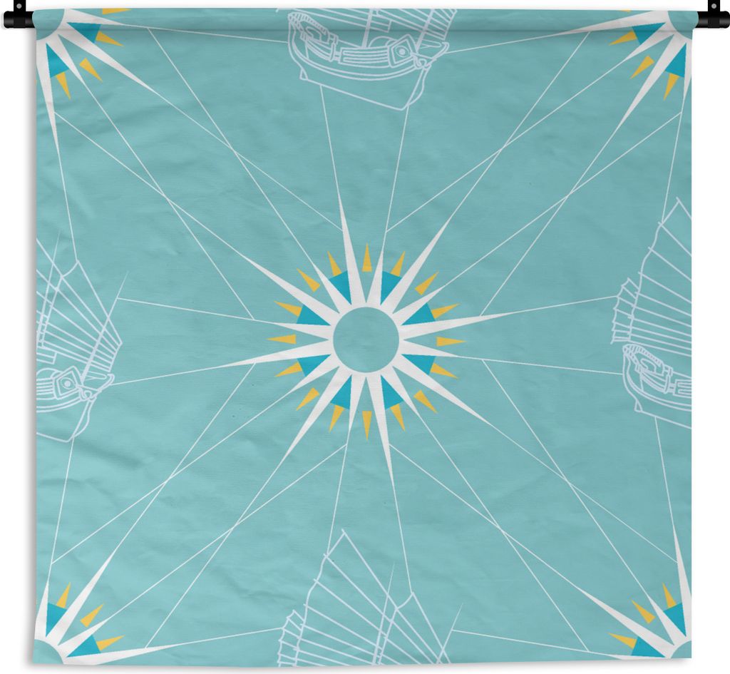 MuchoWow Wandteppich Wandbehang Kompass - Segeln - Boot - Muster 90x90 cm Tapisserie Dekoration Wandtuch - Wandaufhänger