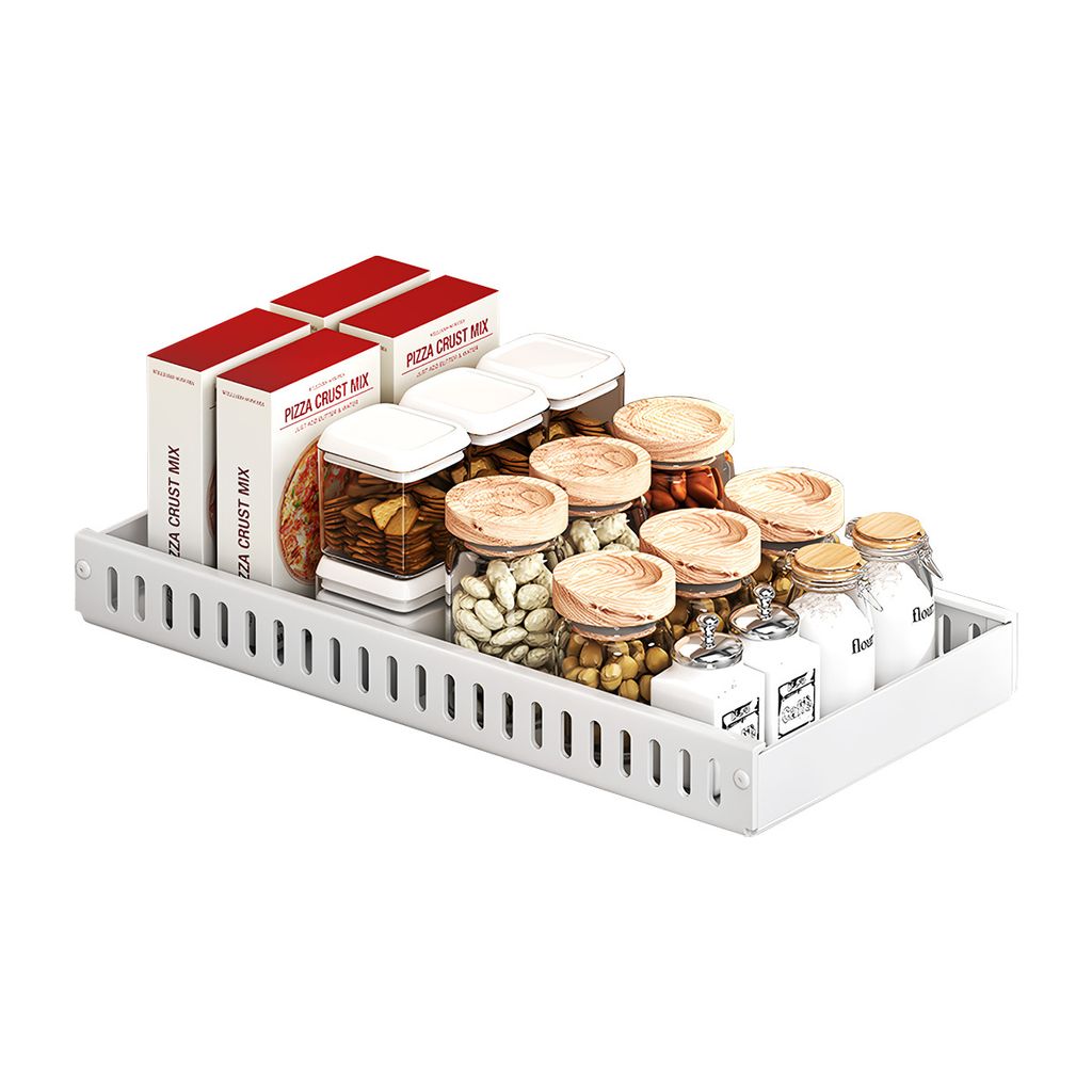 Verstellbarer Küchenaufbewahrungsregal für Töpfe und Deckel, Ausziehbares Regalsystem für Schrank und Arbeitsfläche, Weiß, für Haushaltsnutz...