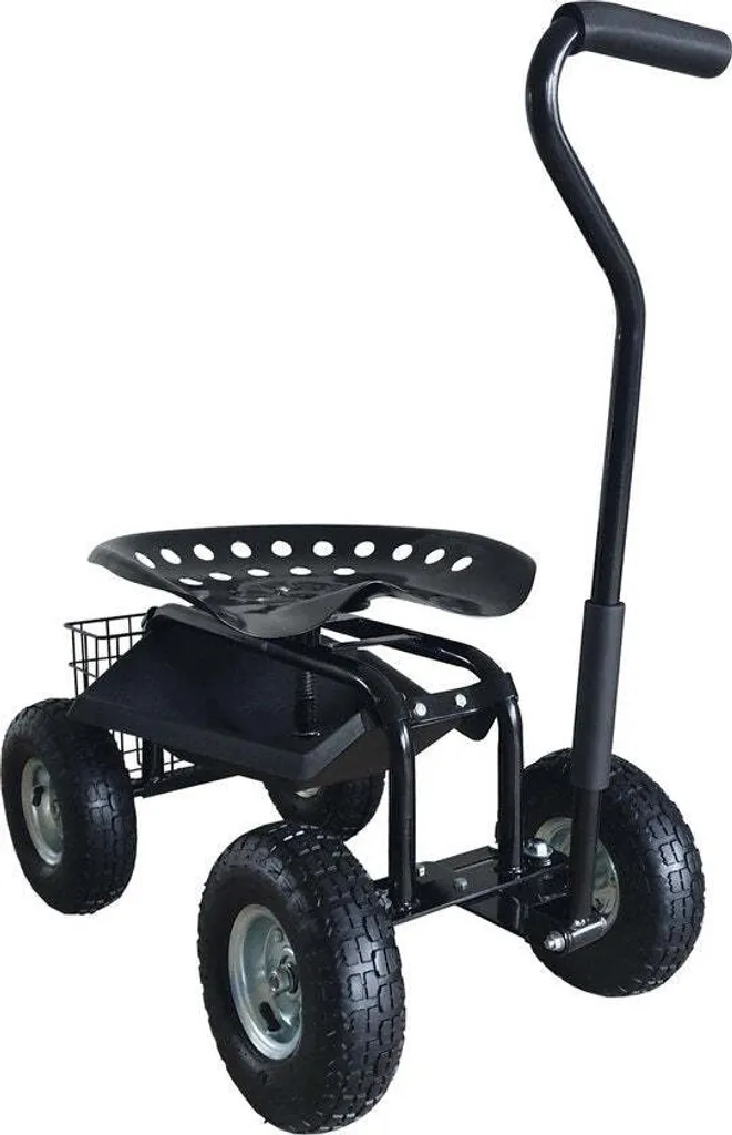 AXI AG22 Sgabello da giardino su ruote per il giardino in nero | Sgabello da giardino / Sgabello per inginocchiarsi in metallo con carico massimo di 150 kg | Sgabello con spazio di stoccaggio