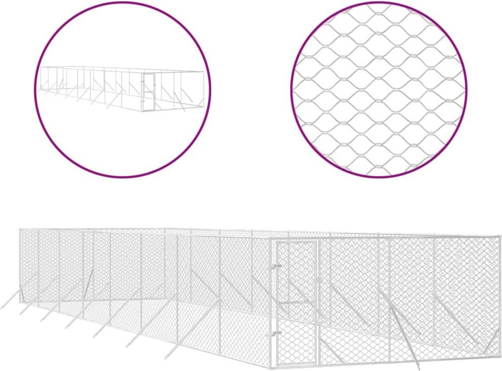 vidaXL Outdoor-Hundezwinger Silbern 4x16x2 m Verzinkter Stahl