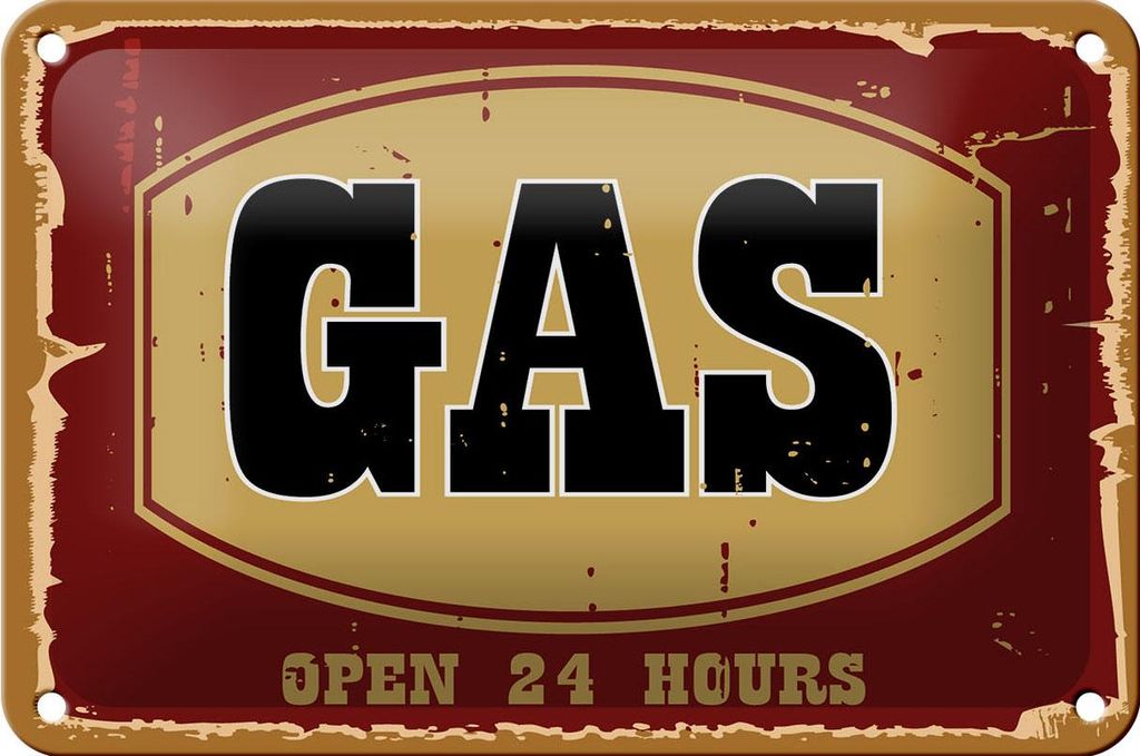 Blechschild Hinweis 18x12cm GAS open 24 hours Produktbild 