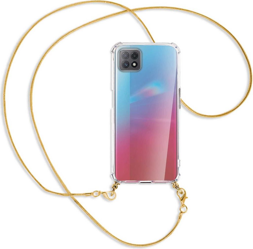 Handykette Backcover-Schutzhülle mit Band (Metall goldfarben) für Oppo A73 5G - goldfarbene Kette Snake