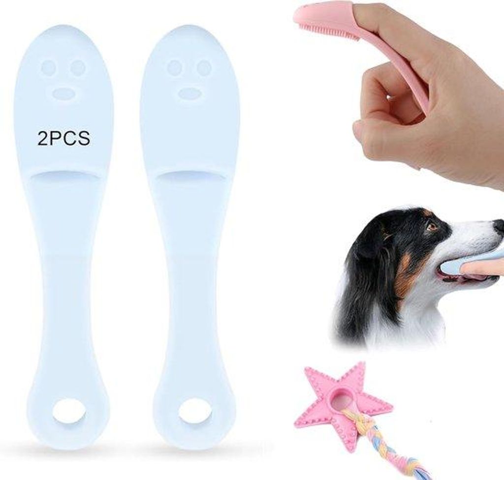 Famanu Set von 2 Silikon-Hundezahnbürsten – Fingerzahnbürsten für kleine Hunde – Sanfte Reinigung und Zahnpflege