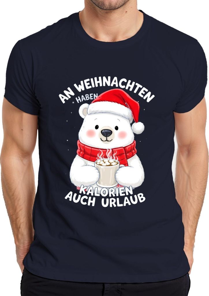 Weihnachten Eisbär Kalorien Urlaub Kakao lustig Geschenk Herren T-Shirt, Navy, 3XL