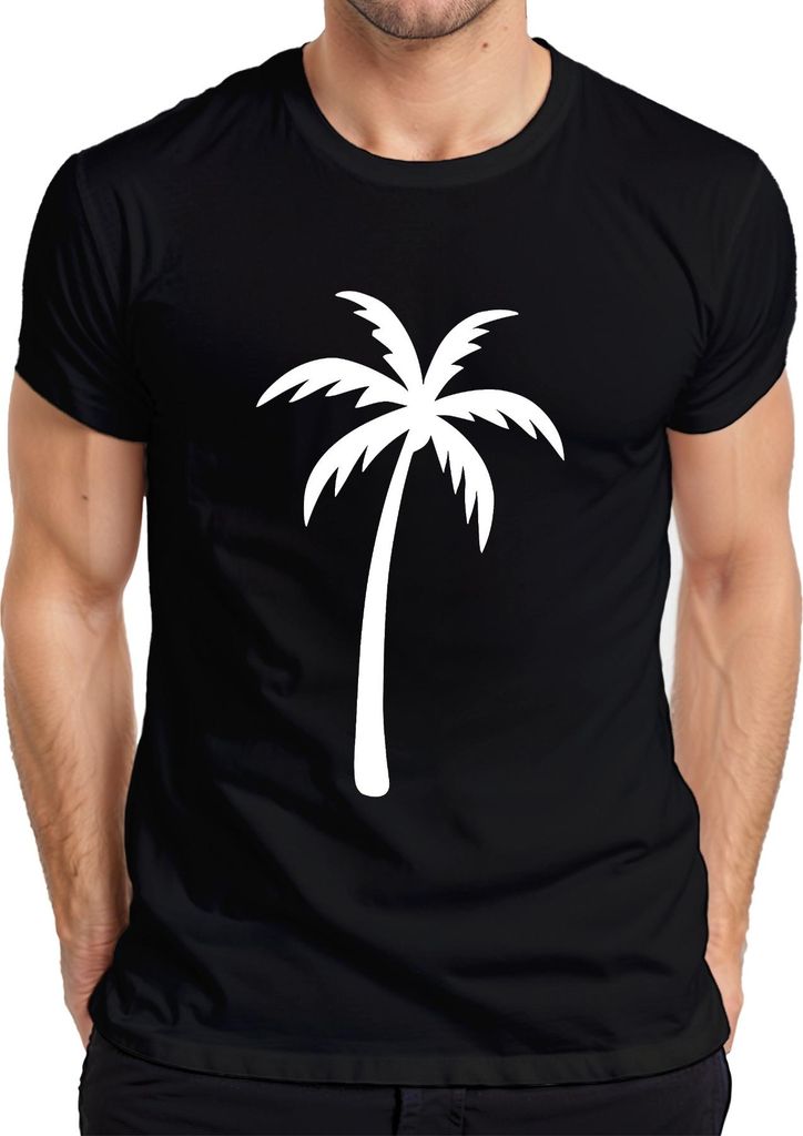 Palmen Silhouette Strand Urlaub tropisch Insel Meer Sommer Retro Herren T-Shirt, Schwarz, S