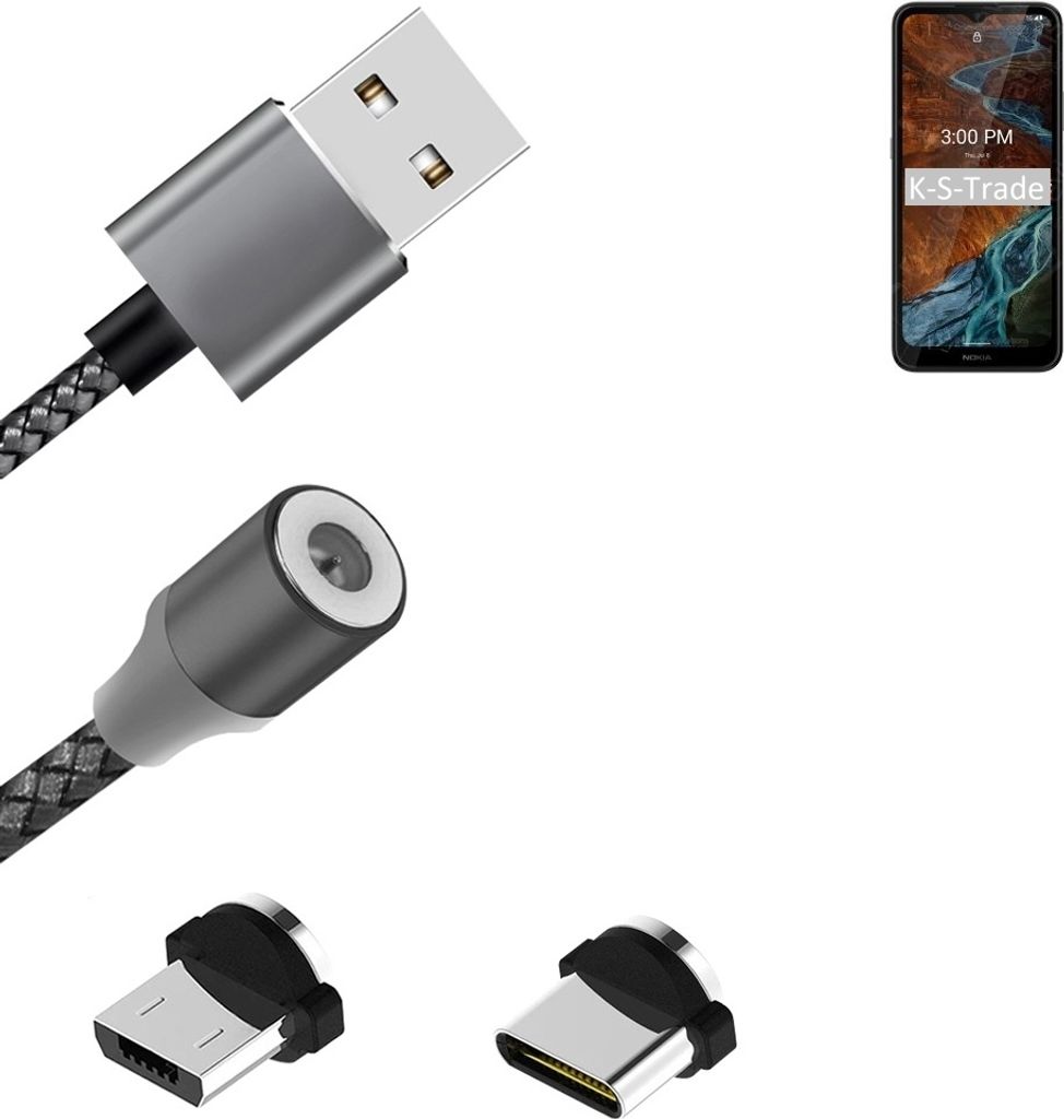 K-S-Trade Hochwertiges Magnet-Lade-kabel Sync-Kabel Daten-Kabel für Nokia G300 mit USB-Typ-C-Anschluss und Micro-USB-Anschluss 2A bis zu 480mbps