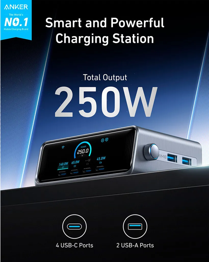 Chargeur Rapide Anker Prime 250W pour MacBook Pro, iPhone et PC Portables