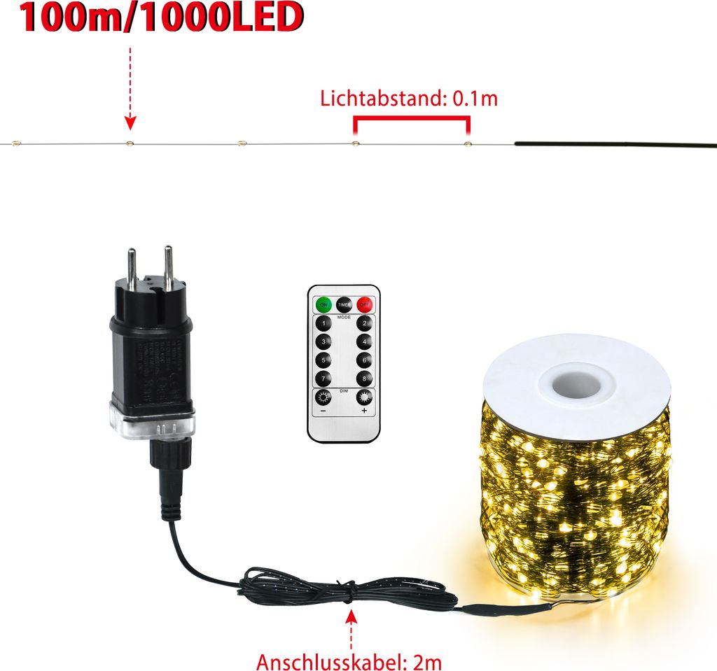 LZQ 100M LED Lichterkette Draht aus Kupferdraht 1000 LEDs Produktbild 2