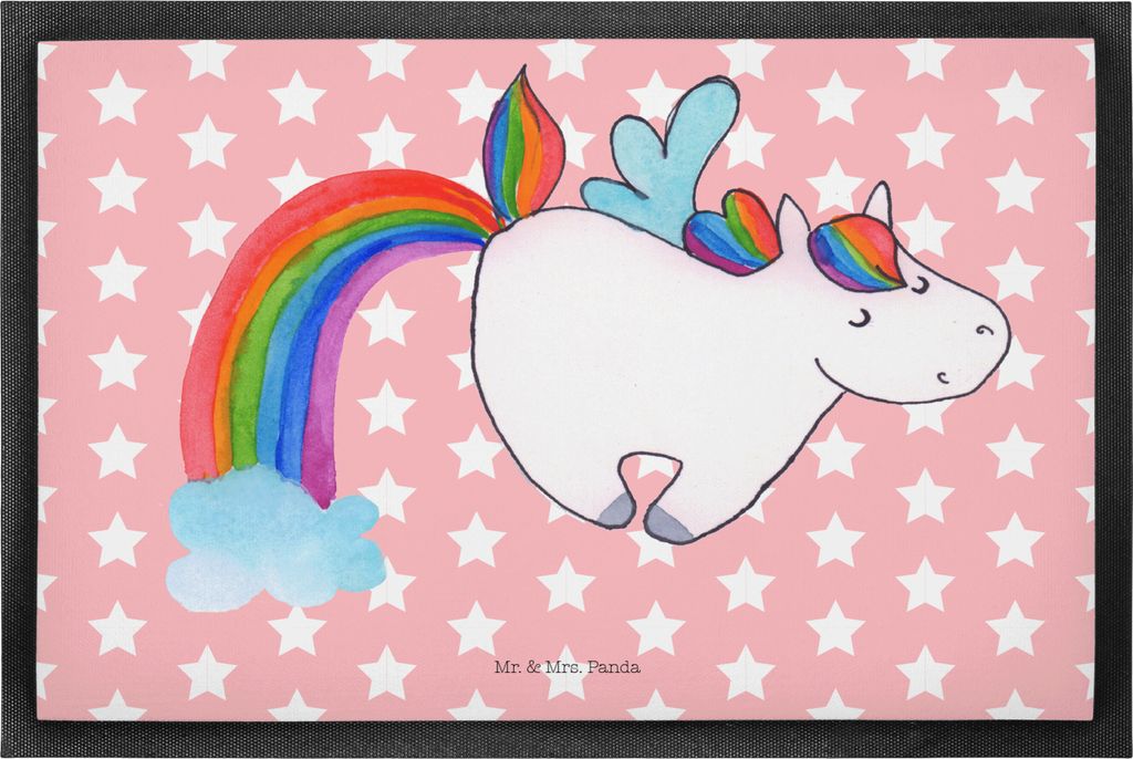 Mr. & Mrs. Panda Fußabstreifer Einhorn Fliegendes Pferd 50 x 75 cm - Rot Pastell - Geschenk, Unicorn, Gummimatte, Schmutzfänger, Regenbogen, Glit...