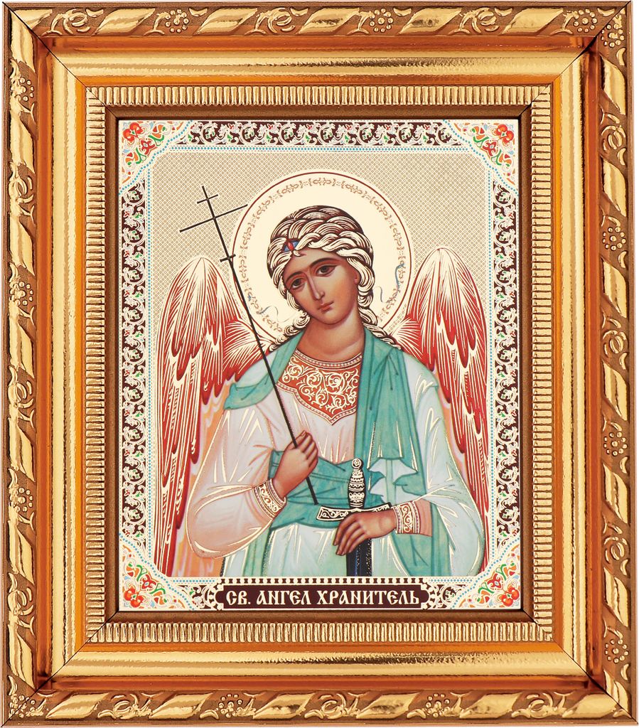 NKlaus Schutzengel Ikone im Rahmen mit Glas 14x16cm christlich orthodox 13912