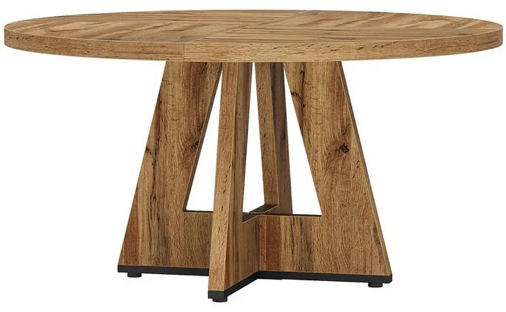 Table à manger ronde HOGA-XK00379XX 122,5cm marron pour 6 personnes