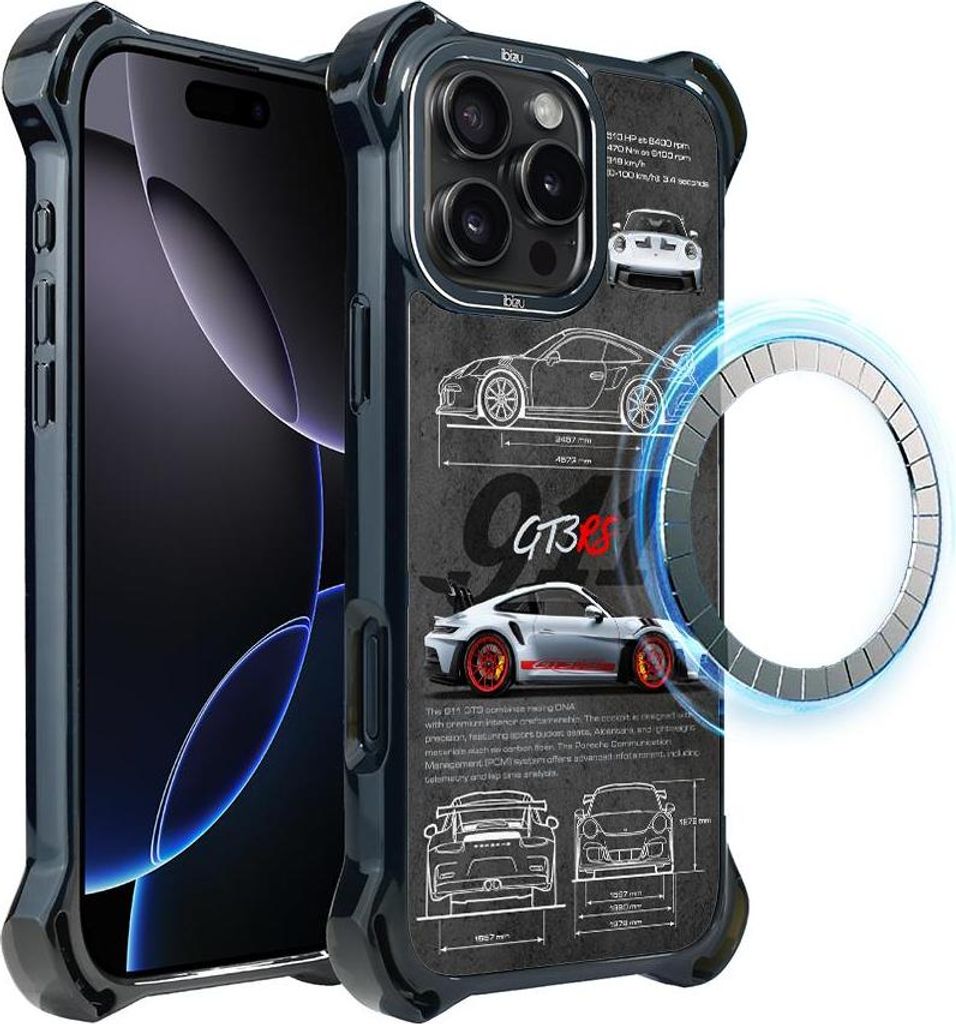 Hülle für iPhone 16 Pro Max IBIZU DropGuard Ultra mit MagSafe, TechDrive, 911 GT3 RS