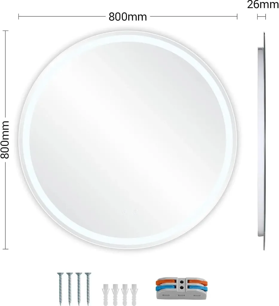 Miroir mural LED rond 80 cm rétroéclairé avec intensité variable rouge