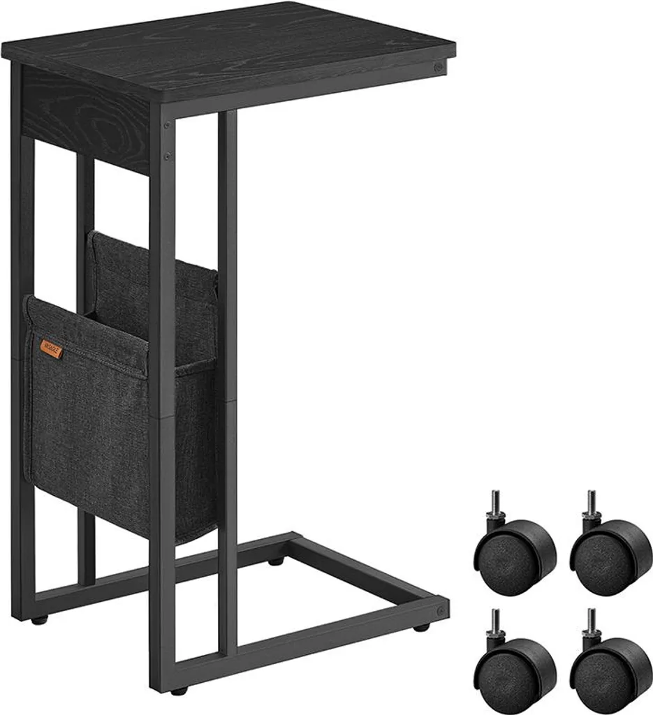 Tavolino Divano C-Shape Nero Ebano | Design Industriale e Pocket Laterale