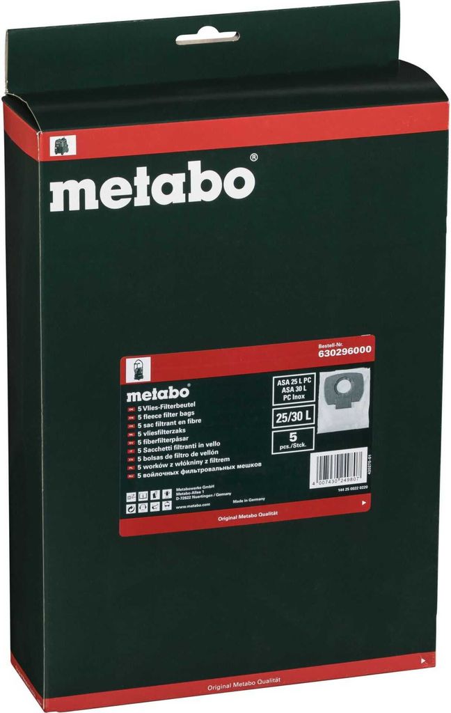 Metabo 5 włókninowych worków filtracyjnych 25 l Zdjęcie produktu 