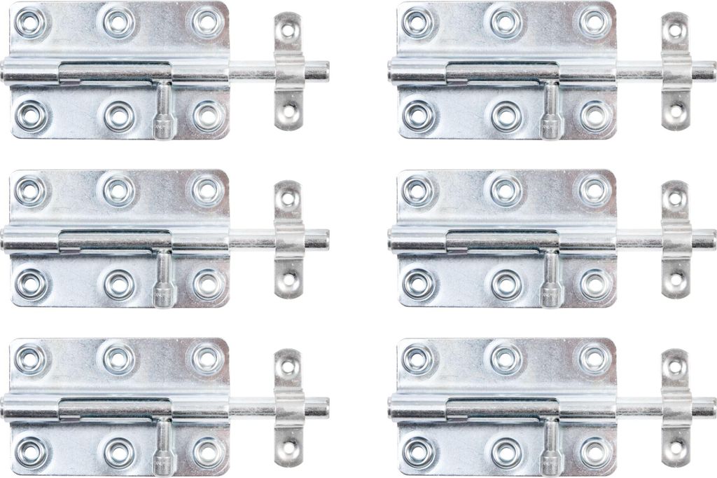 Alberts 823474 Bolzenriegel, mit rundem Griff und befestigter Schlaufe, galvanisch blau verzinkt, Platte 100x145mm, 6er Set