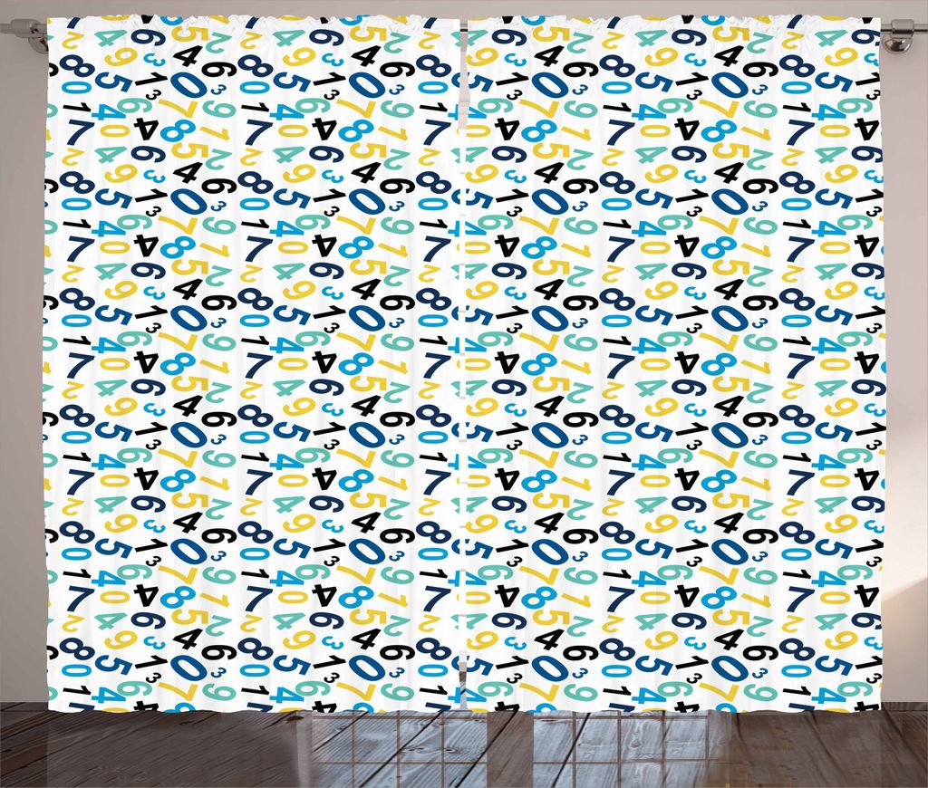 ABAKUHAUS Zahlen Rustikaler Gardine, Mathe-Design, Schlafzimmer Kräuselband Vorhang mit Schlaufen und Haken, 280 x 225 cm, Mehrfarbig