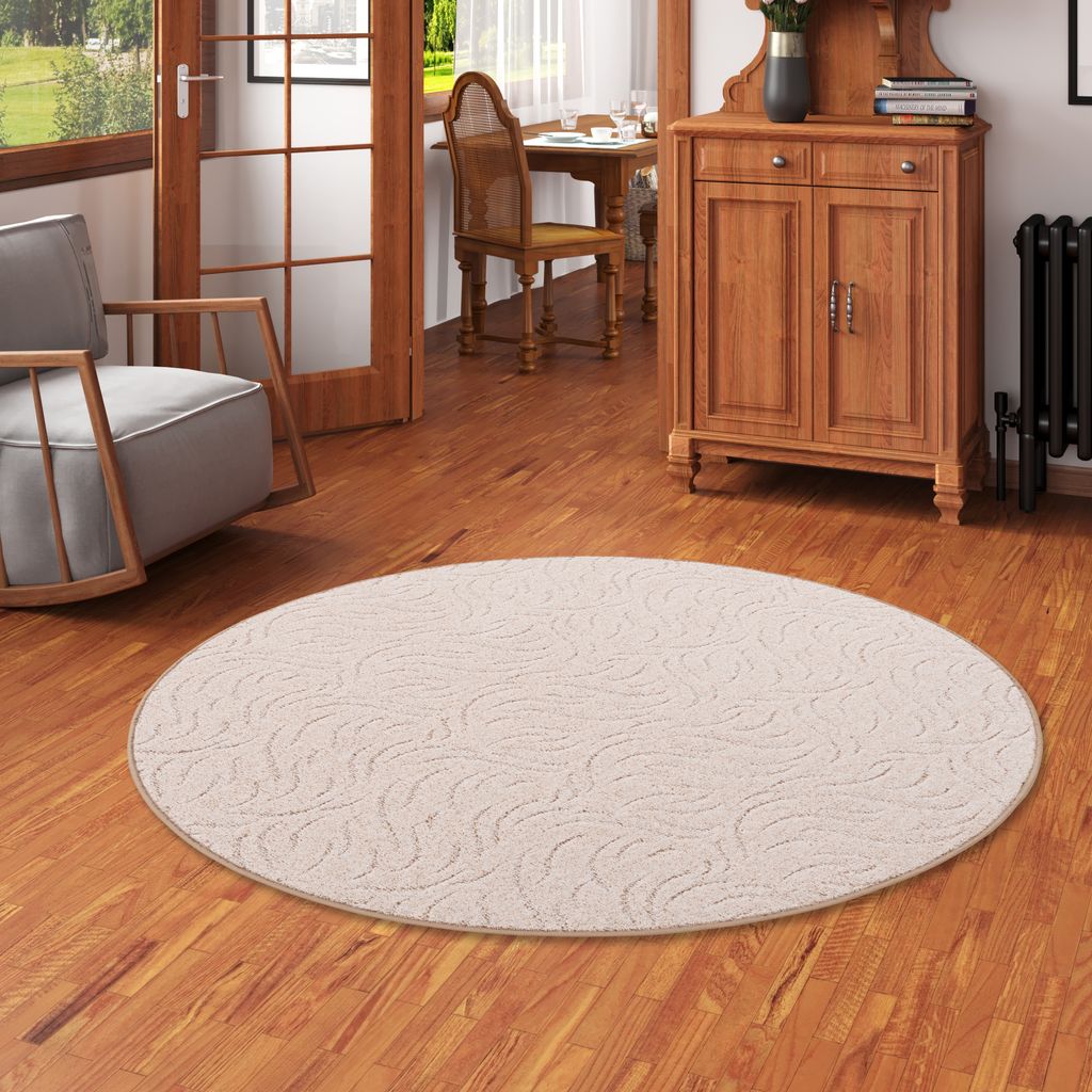 Konturenschnitt Hochflor Langflor Teppich Frieda Beige Rund, Größe:240 cm Rund