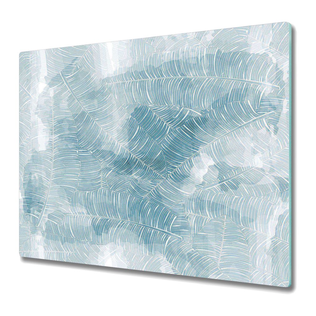Küchenschneidebrett - Glasschneidebrett - Herdabdeckung - 60x52 - Blaue Palmblätter