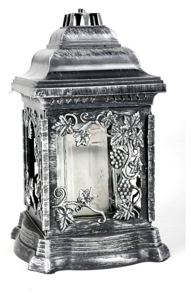Grablaterne mit Öllicht 26 cm Silber für Grabschmuck