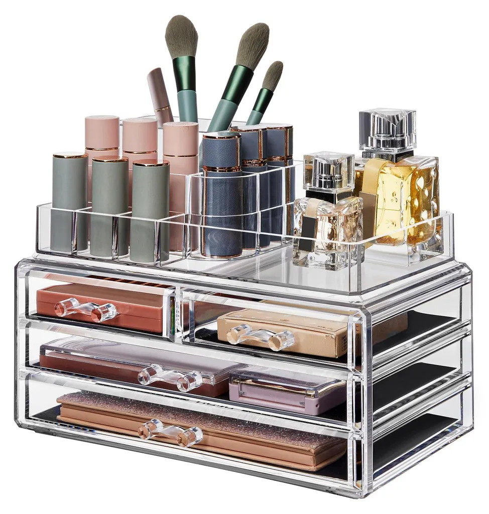 Rangement maquillage 4 tiroirs à inserts antidérapants et 11 compartiments