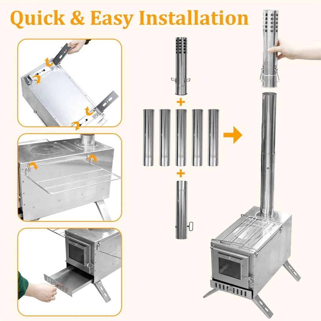 Poêle à Bois Inox avec 7 Conduits Modulables pour Chauffage Extérieur - 4