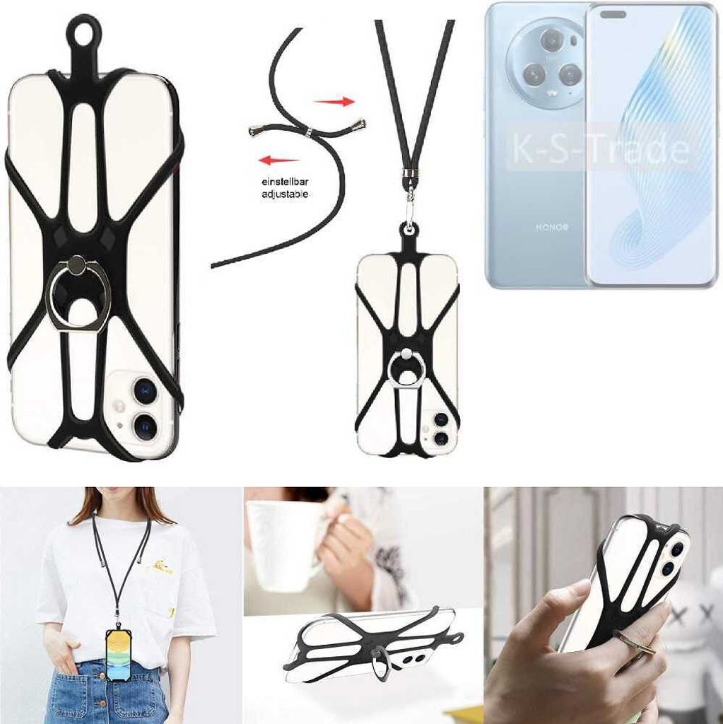 K-S-Trade 3in1 Handykette Handyband Handykordel Halsband Smartphone-Ring Handy-Ring kompatibel mit Honor Magic5 Fingerhalterung Handyring