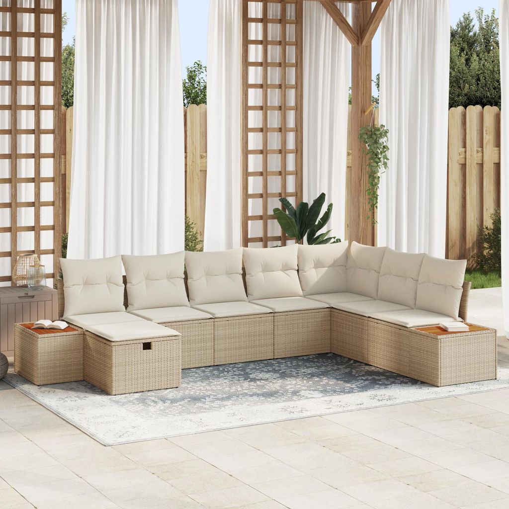 Cloris Gartenlounge Set 8-teiliges Garten Sofa Set mit Kissen Beige Poly Rattan - Terassenmöbel Gartenmöbel Design4541299