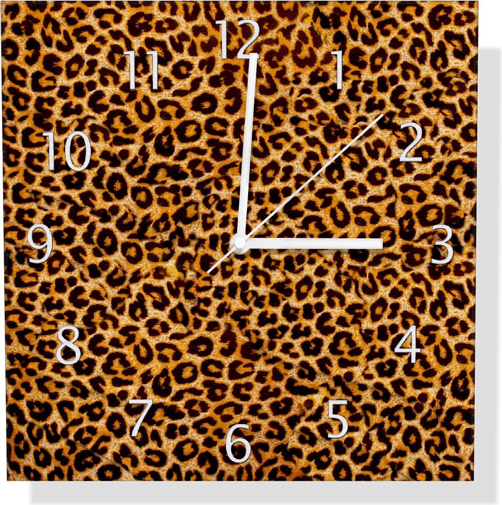 Wallario Design Wanduhr Leopardenmuster in orange schwarz aus Aluverbund, Größe 30 x 30 cm