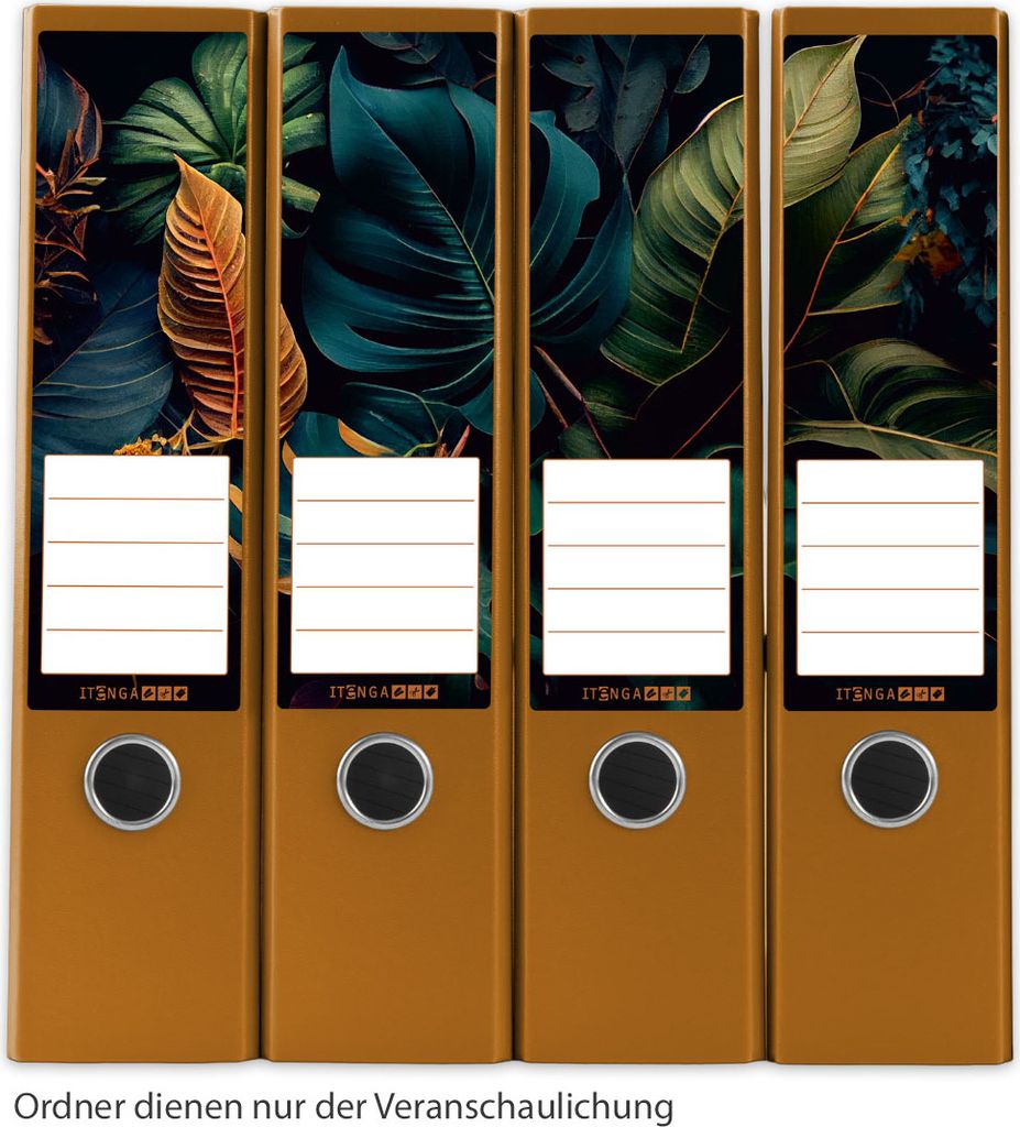 itenga 12er Set Ordneretiketten als Panorama Motiv Exotische Blätter - breit 6x19cm