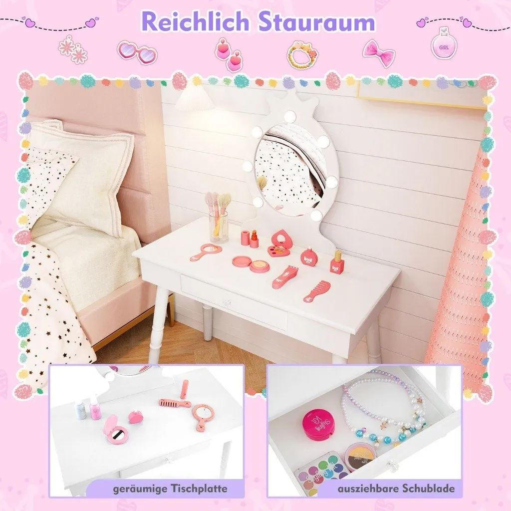 Coiffeuse Enfant Blanche - Solution Gain de Place avec Miroir Amovible