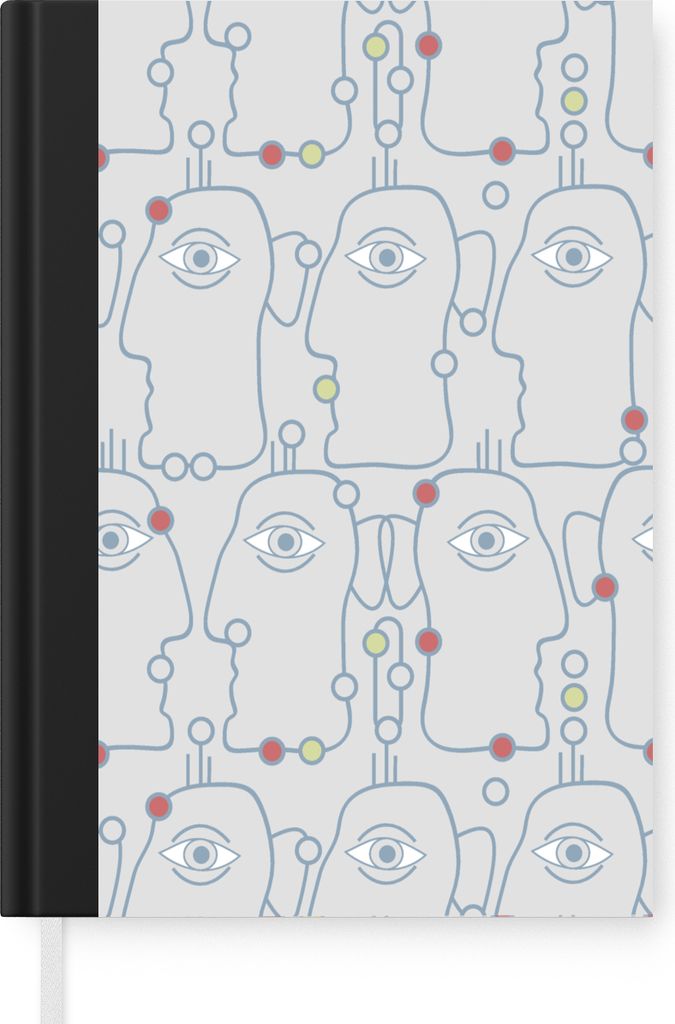 MuchoWow Notizbuch Tagebuch Haushaltsbuch Notebook A5 Strichzeichnung - Gesicht - Muster - Notizblock - Notizheft - Notebook - Schreibblock - Papier