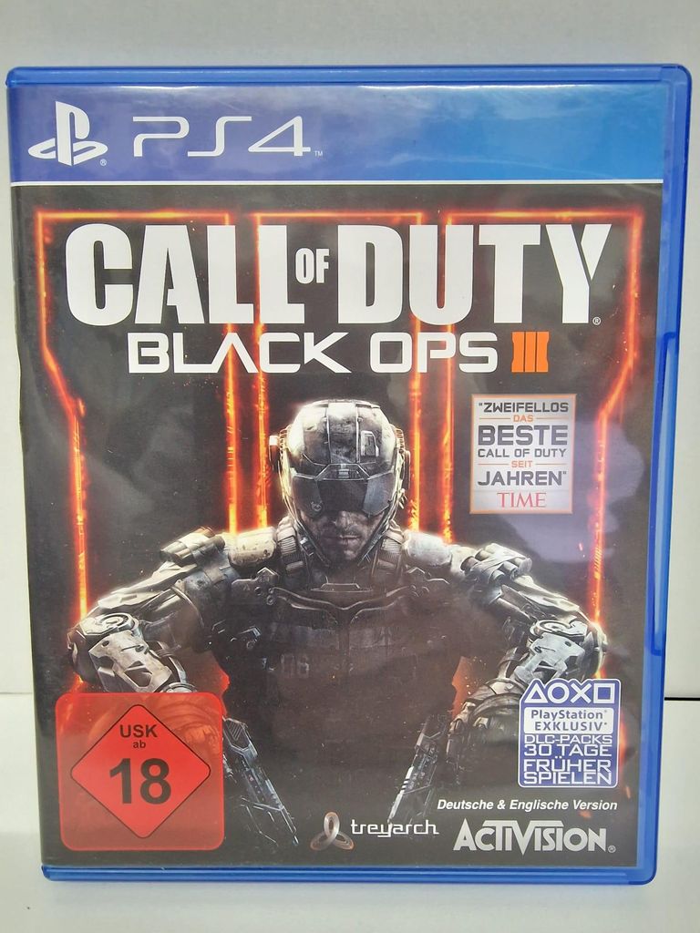 A product shot of a PlayStation 4 game case for Call of Duty Black Ops 3.