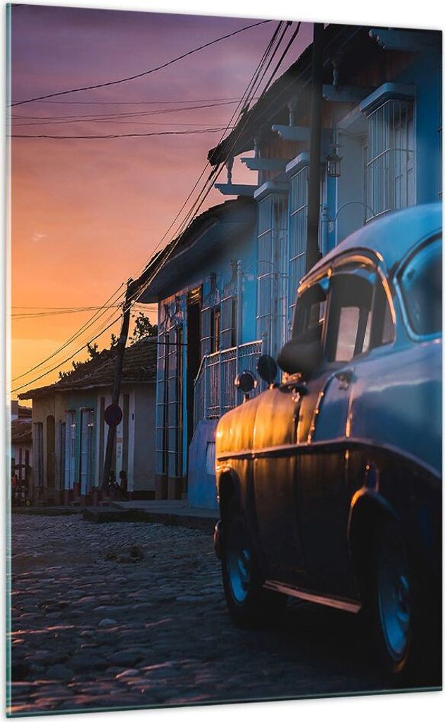 Bilder auf glas - Einteilig - Straße Auto Haus - 70x100cm - Glasbilder - Wandbilder - Bilder - zum Aufhängen bereit - Wanddekoration aus Glas - G...