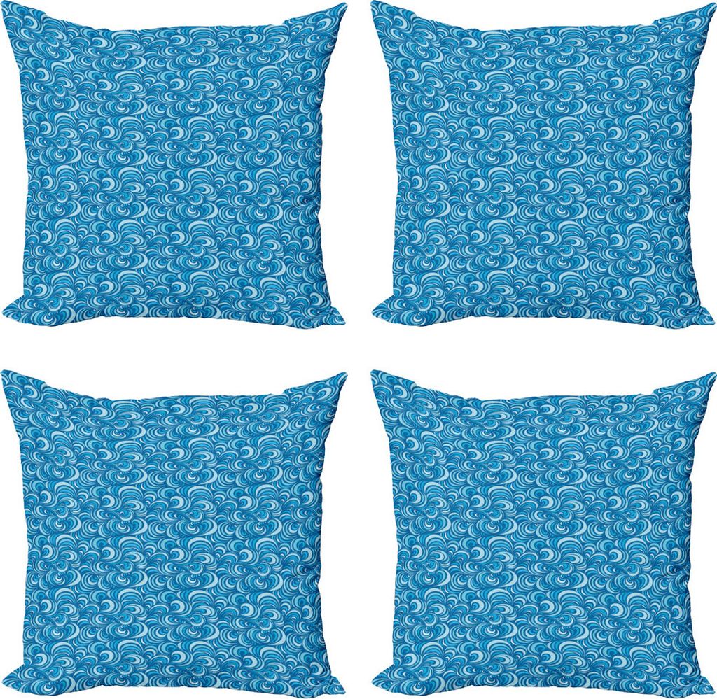 ABAKUHAUS Blau Kissenbezug Set (4 Stück), Marine-Wellen-Spiralen-Kunst, Moderner Doppelseitiger Digitaldruck, 45 cm x 45 cm, Blau Hellblau