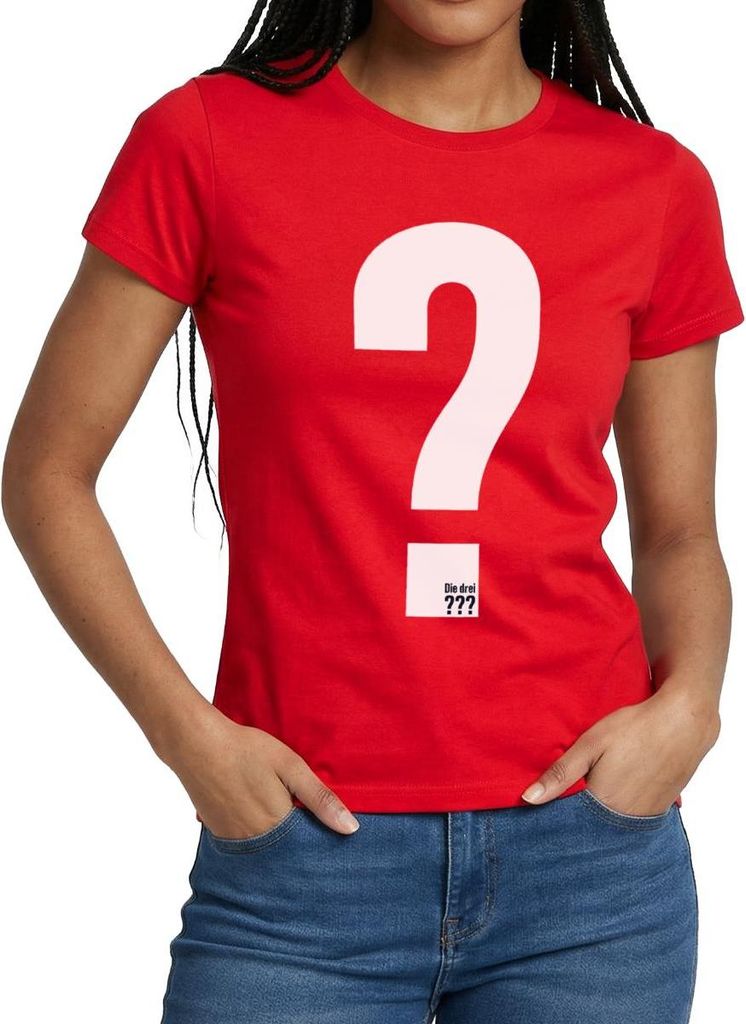 Spreadshirt Die Drei Fragezeichen Kostüm Justus Fasching Karneval Outfit Frauen T-Shirt, M, Rot