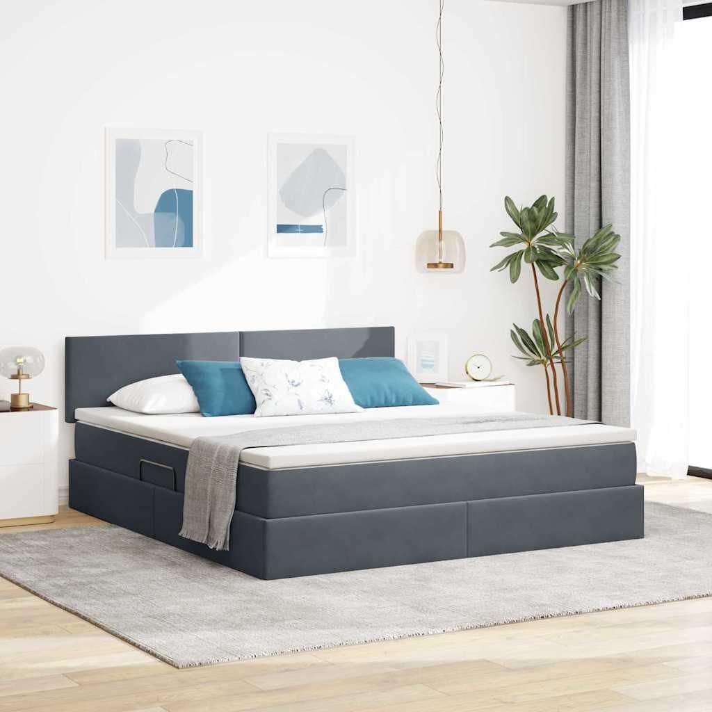 Best Möbel Bettrahmen inkl. Lattenrost - Bettgestell mit LED-Lichtleisten Dunkelgrau 180 x 200 cm Samt - Klassische Betten CC591933
